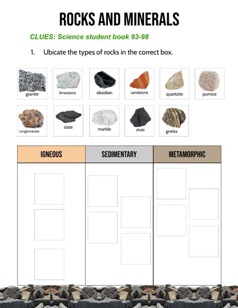 Printable Rocks And Minerals Worksheets Free
